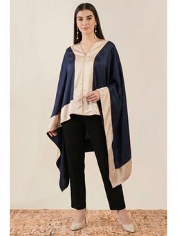First Resort by Ramola Bachchan - Navy Blue Satin Asymmetrical Top with Gold Border