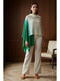First Resort by Ramola Bachchan - Cream and Sea Green Ombre Embellished Cashmere Stole