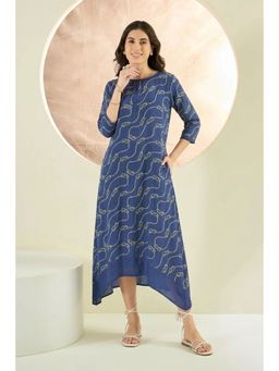 First Resort by Ramola Bachchan - Blue and Green Marine Rope Knot Printed Slimline Kaftan Dress