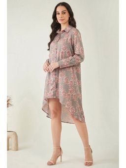 First Resort by Ramola Bachchan - Grey and Pink Floral Hi-low Dress