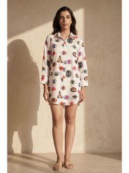 First Resort by Ramola Bachchan - Multicolour Evil Eye Print Shirt Dress