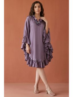 First Resort by Ramola Bachchan - Purple Ruffle Dress with Floral Lace Detail