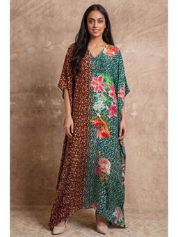 First Resort by Ramola Bachchan - Multi-color and Turquoise Animal Print Full Length Kaftan