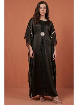 First Resort by Ramola Bachchan - Black Embroidered Motif Full Length Kaftan