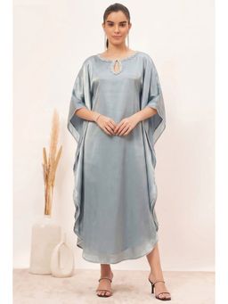 First Resort by Ramola Bachchan - Blue Crystal Embroidered Round Kaftan