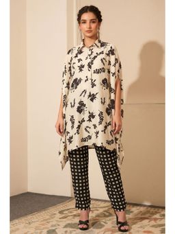 First Resort by Ramola Bachchan - Ivory and Black Floral Combination Print Co-Ord (Set of 2)