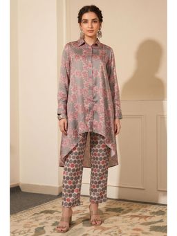 First Resort by Ramola Bachchan - Grey and Pink Floral Combination Print Co-Ord (Set of 2)