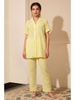 First Resort by Ramola Bachchan - Citrus Lemon Checked Co-Ord (Set of 2)