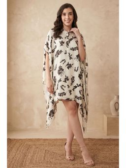 First Resort by Ramola Bachchan - Off White And Black Floral Kaftan Mini Dress