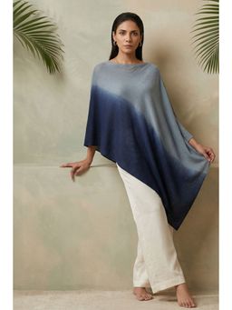 First Resort by Ramola Bachchan - Blue Ombre Embellished Cashmere Poncho