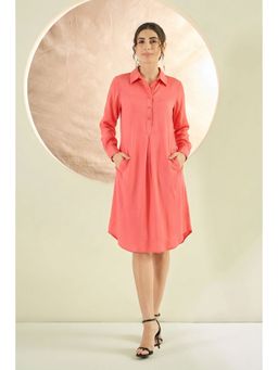 First Resort by Ramola Bachchan - Pink Silk Shirt Dress