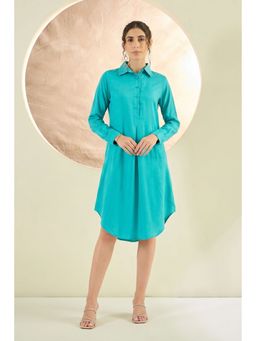 First Resort by Ramola Bachchan - Teal Blue Silk Shirt Dress