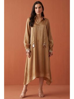 First Resort by Ramola Bachchan - Hazel Brown A-Line Dress with Bead Lace & Slip (Set of 2)