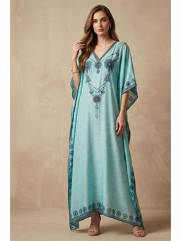 First Resort by Ramola Bachchan - Sky Blue Pearl Full Length Kaftan Maxi Dress