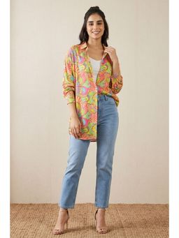 First Resort by Ramola Bachchan - Hot Pink and Yellow Pucci Print Boyfriend Shirt