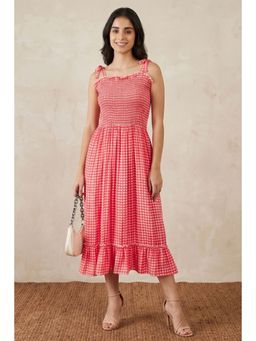 First Resort by Ramola Bachchan - Red Smocked Sun Dress