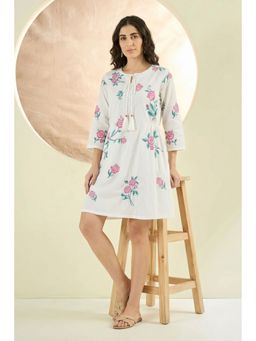 First Resort by Ramola Bachchan - White Cross Stitch Dress