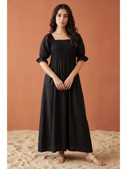 First Resort by Ramola Bachchan - Black Smocked Maxi Dress