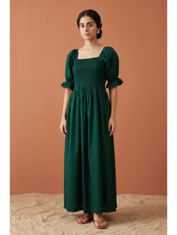 First Resort by Ramola Bachchan - Bottle Green Smocked Maxi Dress