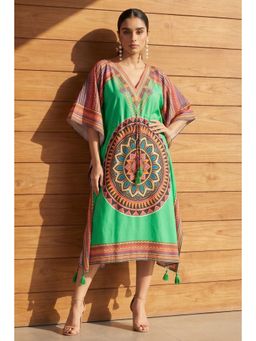 First Resort by Ramola Bachchan - Green Tribal Mid Length Kaftan Dress