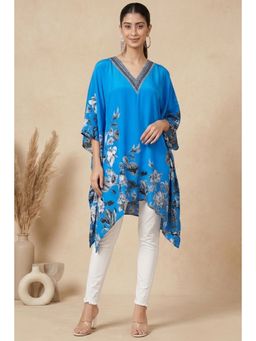 First Resort by Ramola Bachchan - Azure Floral Kaftan Top