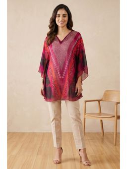 First Resort by Ramola Bachchan - Red Embellished Floral Tunic