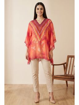 First Resort by Ramola Bachchan - Orange And Red Floral Kaftan