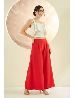 First Resort by Ramola Bachchan - Women's Red Cotton Solid Relaxed Fit Pant