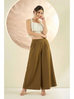 First Resort by Ramola Bachchan - Women's Brown Cotton Wide Pants