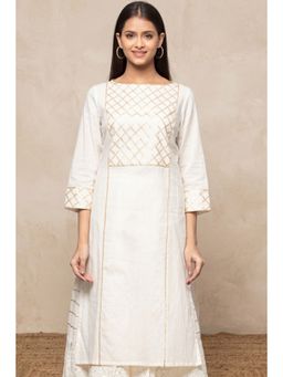 First Resort by Ramola Bachchan - Ivory Boat Neck Long Kurta