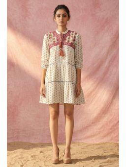 First Resort by Ramola Bachchan - Multi-Color Embroidered Peasant Mini Dress