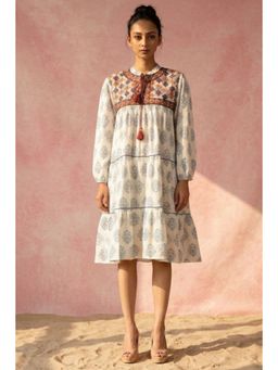 First Resort by Ramola Bachchan - Multi-Color Embroidered Peasant Knee Length Dress