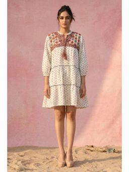 First Resort by Ramola Bachchan - Multi-Color Embroidered Peasant Mini Dress