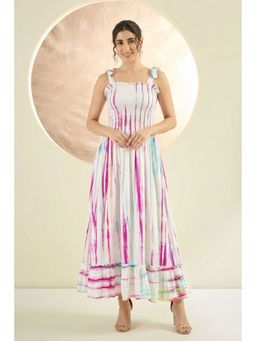 First Resort by Ramola Bachchan - Multicoloured Tie-Dye Smocking Long Maxi Dress