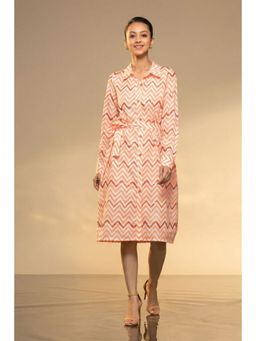 First Resort by Ramola Bachchan - Orange Zig-Zag Shirt Knee Length Dress