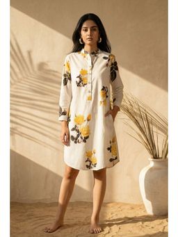 First Resort by Ramola Bachchan - Yellow Floral Shirt Mini Dress