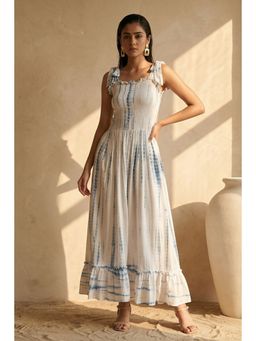 First Resort by Ramola Bachchan - Dark Blue Tie-Dye Smocking Long Maxi Dress