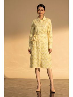 First Resort by Ramola Bachchan - Yellow Zig-Zag Shirt Knee Length Dress