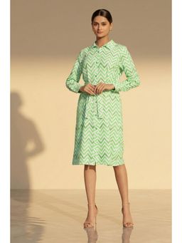 First Resort by Ramola Bachchan - Neon Green Zig-Zag Shirt Knee Length Dress