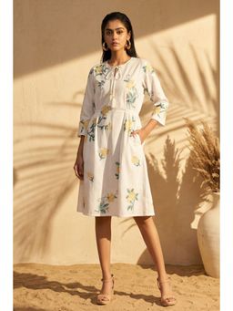 First Resort by Ramola Bachchan - White Cross Stitch Knee Length Dress