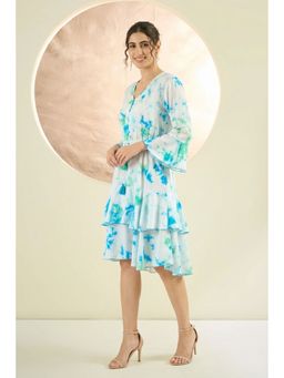First Resort by Ramola Bachchan - Blue and Green Tie-Dye Frill Knee Length Dress