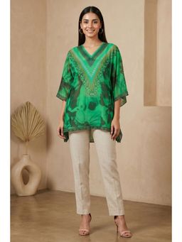 First Resort by Ramola Bachchan - Womens Green Viscose Floral Tunic