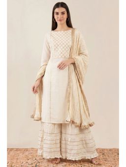 First Resort by Ramola Bachchan - Ivory Mirror Work Sharara Suit Set