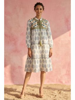 First Resort by Ramola Bachchan - Green Embroidered Peasant Dress