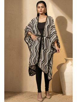 First Resort by Ramola Bachchan - Black and White Cool Cover-Up with Braided Belt