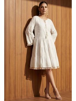 First Resort by Ramola Bachchan - White Eyelet Kaftan Top
