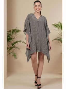 First Resort by Ramola Bachchan - Black Embellished Houndstooth Kaftan Top