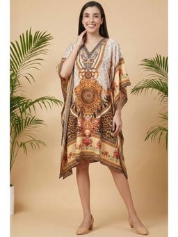 First Resort by Ramola Bachchan - Beige And Brown Silk Kaftan Tunic
