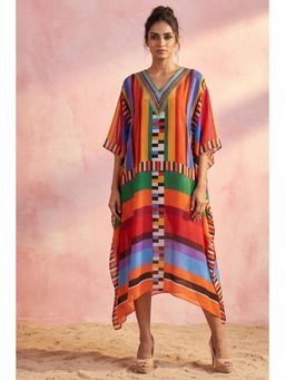 First Resort by Ramola Bachchan - Multicoloured Geometric Mid Length Kaftan