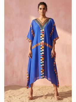 First Resort by Ramola Bachchan - Navy Blue Geometric Mid Length Kaftan